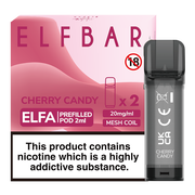 Elf Bar Elfa prefilled pod in Cherry Candy flavor, combining the sweetness of classic cherry candy with a smooth finish, designed for use with the Elf Bar Elfa device for a fruity and nostalgic vaping experience.